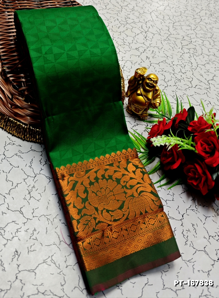 SOFT SILK FANCY BEST QUALITY POONTAMIL SOFT SILK SAREES - DARK GREEN