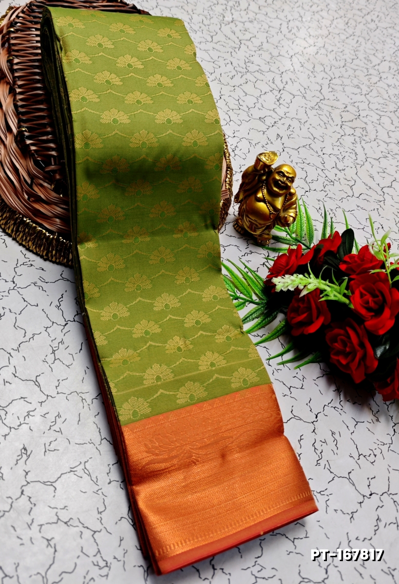 SOFT SILK FANCY BEST QUALITY POONTAMIL SOFT SILK SAREES - OLIVE GREEN (1)