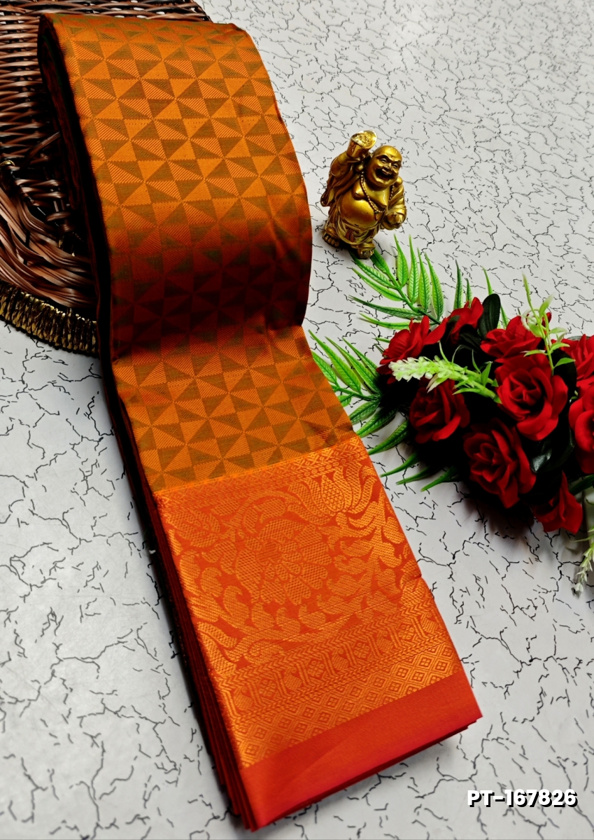 SOFT SILK FANCY BEST QUALITY POONTAMIL SOFT SILK SAREES - ORANGE N