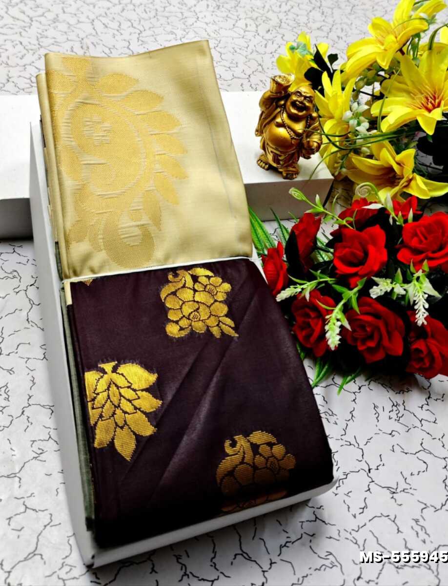 MODERN FANCY  SOFT SILK SAREES WITH BUTTA DESIGN - DARK BROWN