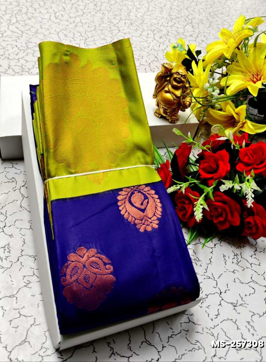MODERN FANCY SOFT SILK SAREES WITH BUTTA DESIGN - NAVY COLOUR