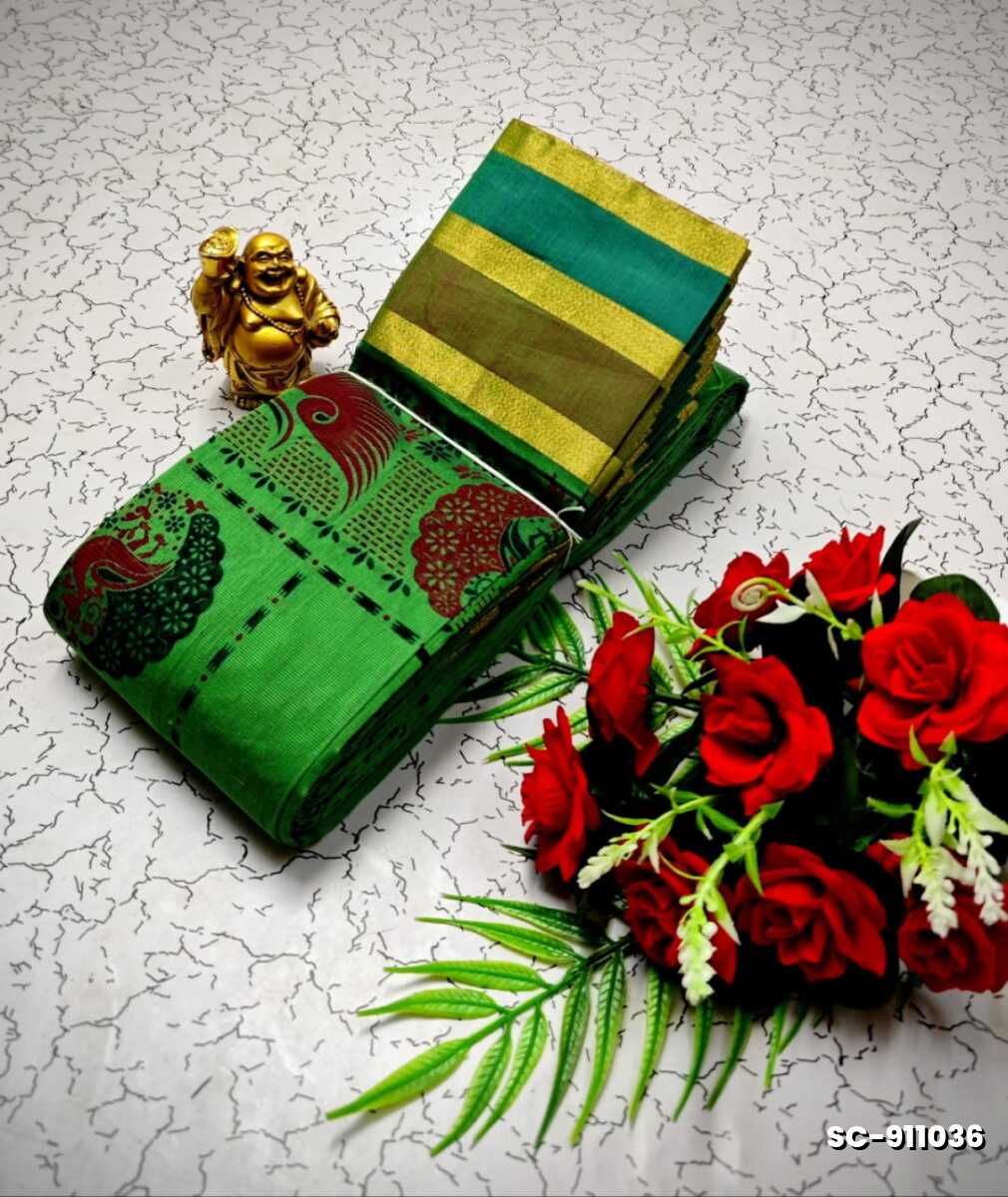 PURE COTTON SAREES SUMMER SPECIAL COLLECTION - BOTTLE GREEN (1)