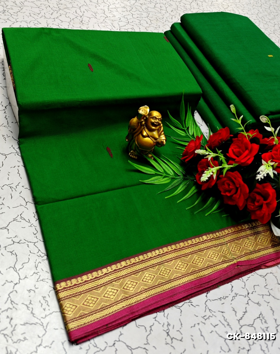 PURE COTTON JARI BORDER SAREES SUMMER SPECIAL COLLECTION - GREEN