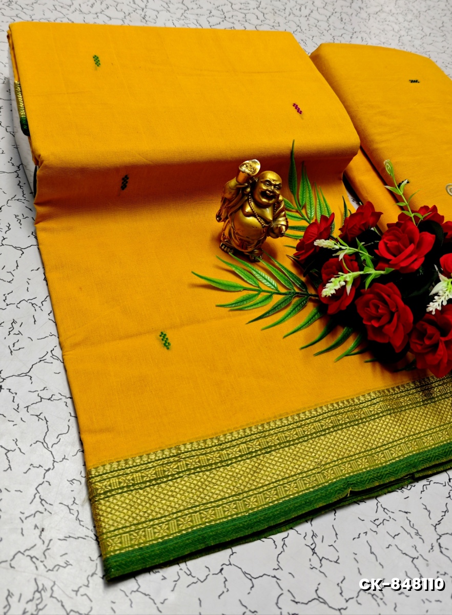 PURE COTTON JARI BORDER SAREES SUMMER SPECIAL COLLECTION - YELLOW