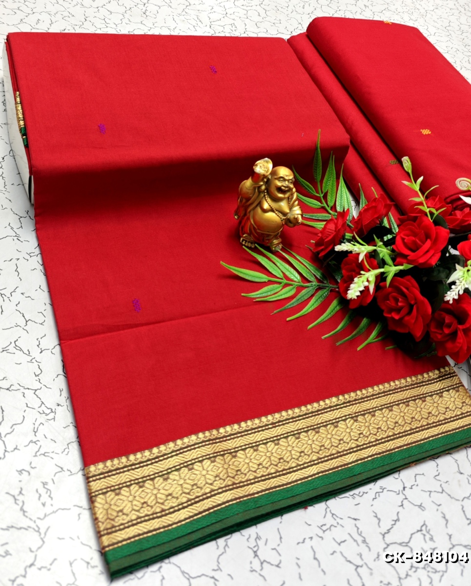 PURE COTTON JARI BORDER SAREES SUMMER SPECIAL COLLECTION - RED