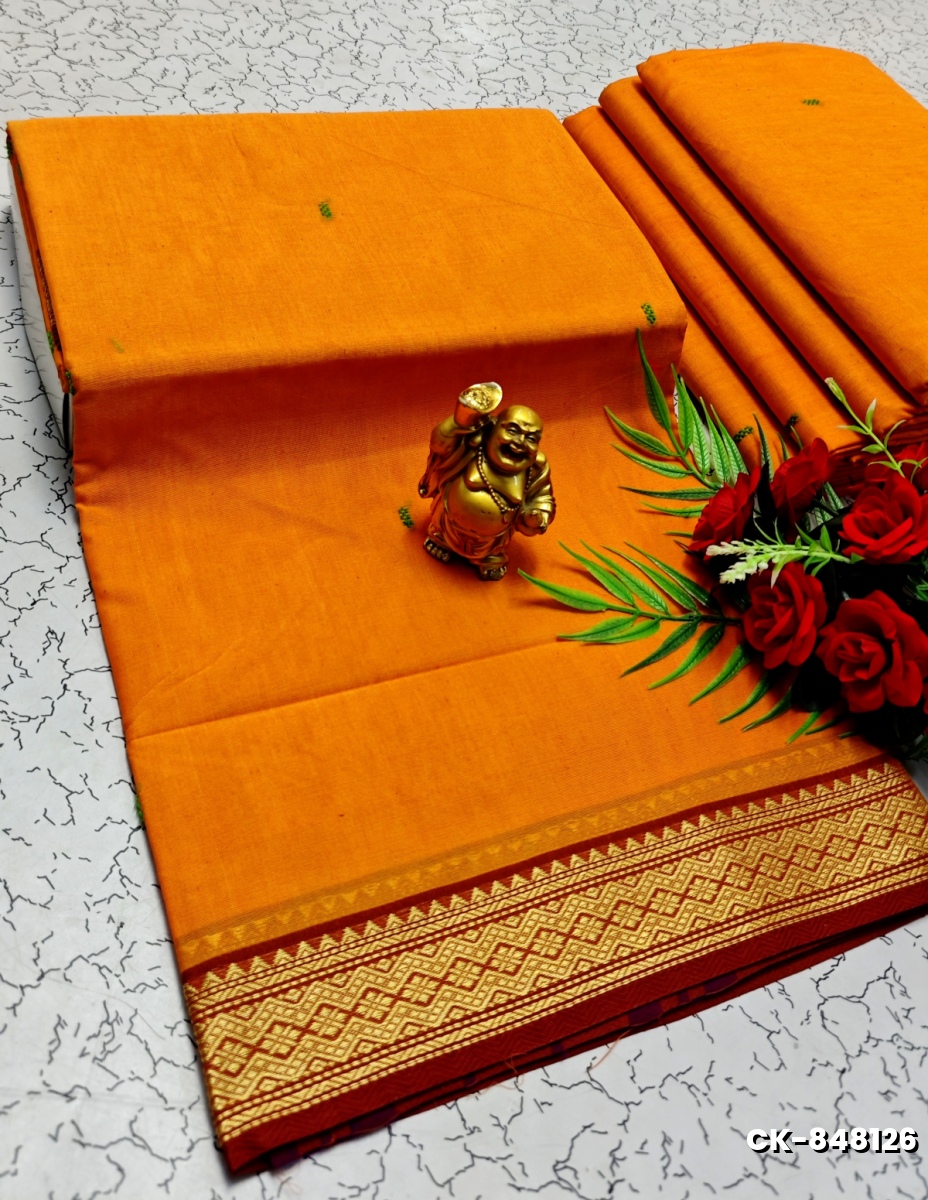PURE COTTON JARI BORDER SAREES SUMMER SPECIAL COLLECTION - ORANGE N