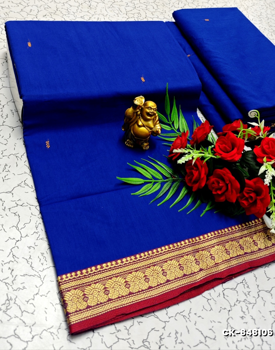 PURE COTTON JARI BORDER SAREES SUMMER SPECIAL COLLECTION - ROYAL BLUE