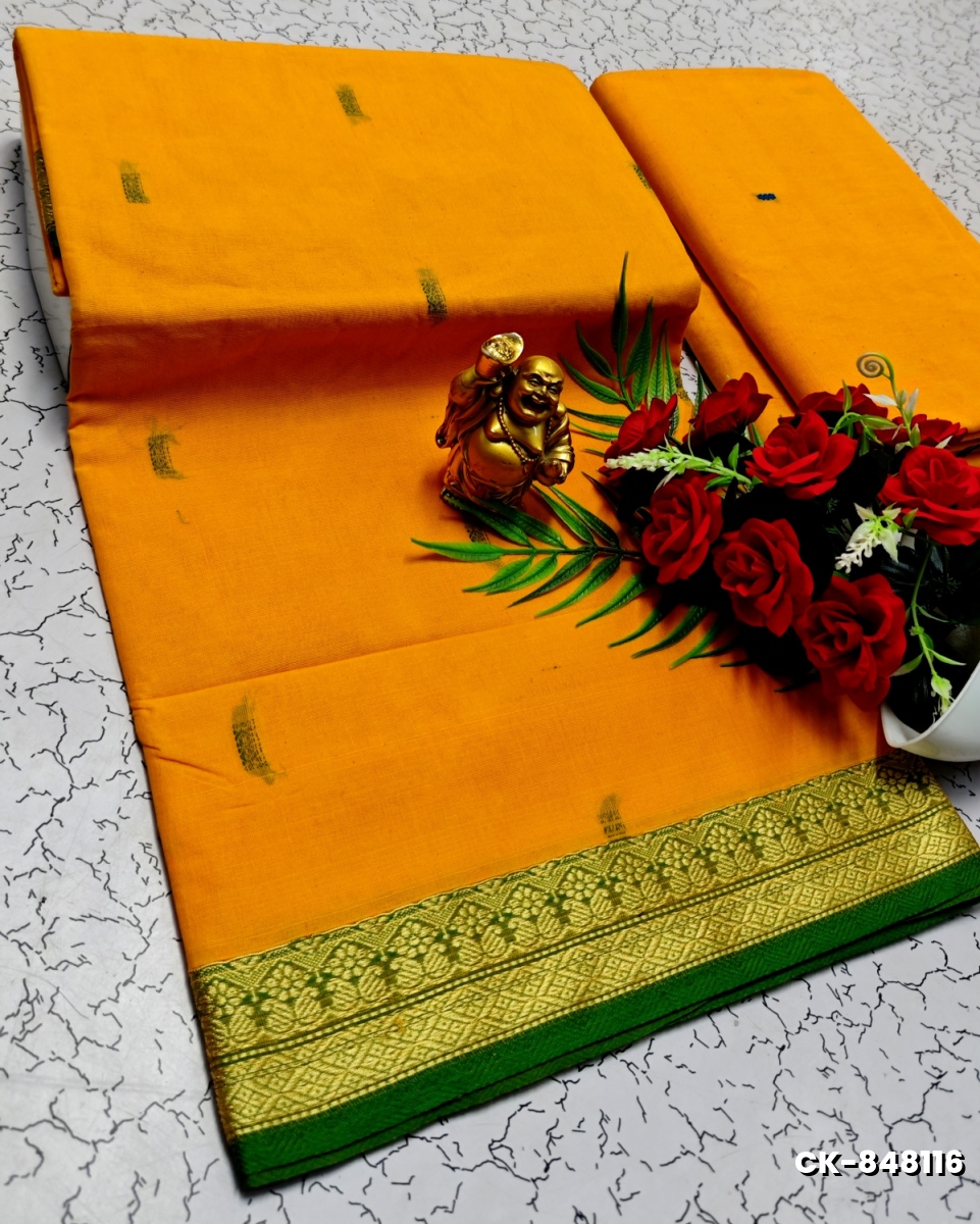 PURE COTTON JARI BORDER SAREES SUMMER SPECIAL COLLECTION - ORANGE