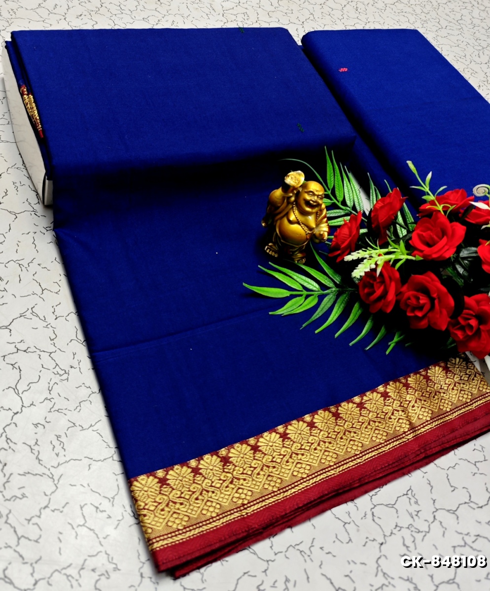 PURE COTTON JARI BORDER SAREES SUMMER SPECIAL COLLECTION - NAVY COLOUR