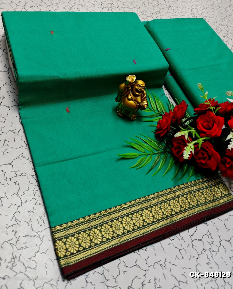 PURE COTTON JARI BORDER SAREES SUMMER SPECIAL COLLECTION - BULE