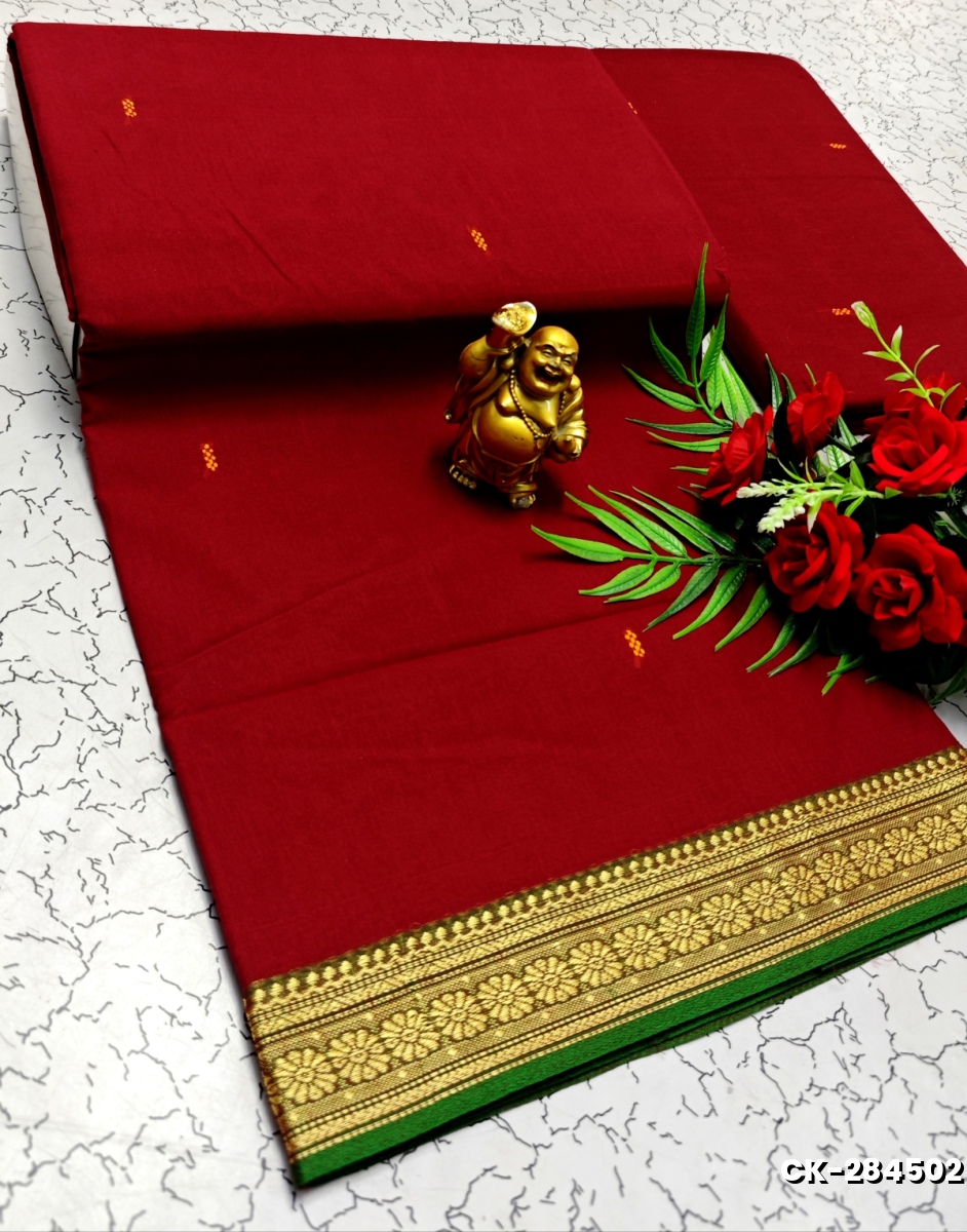 PURE COTTON JARI BORDER SAREES SUMMER SPECIAL COLLECTION - MERUN