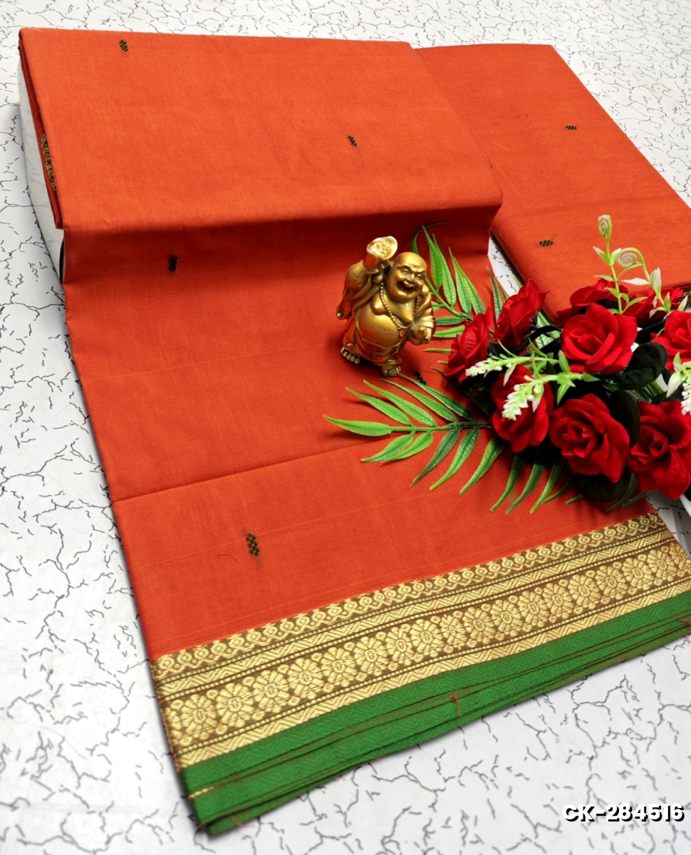 PURE COTTON JARI BORDER SAREES SUMMER SPECIAL COLLECTION - ORANGE (1)