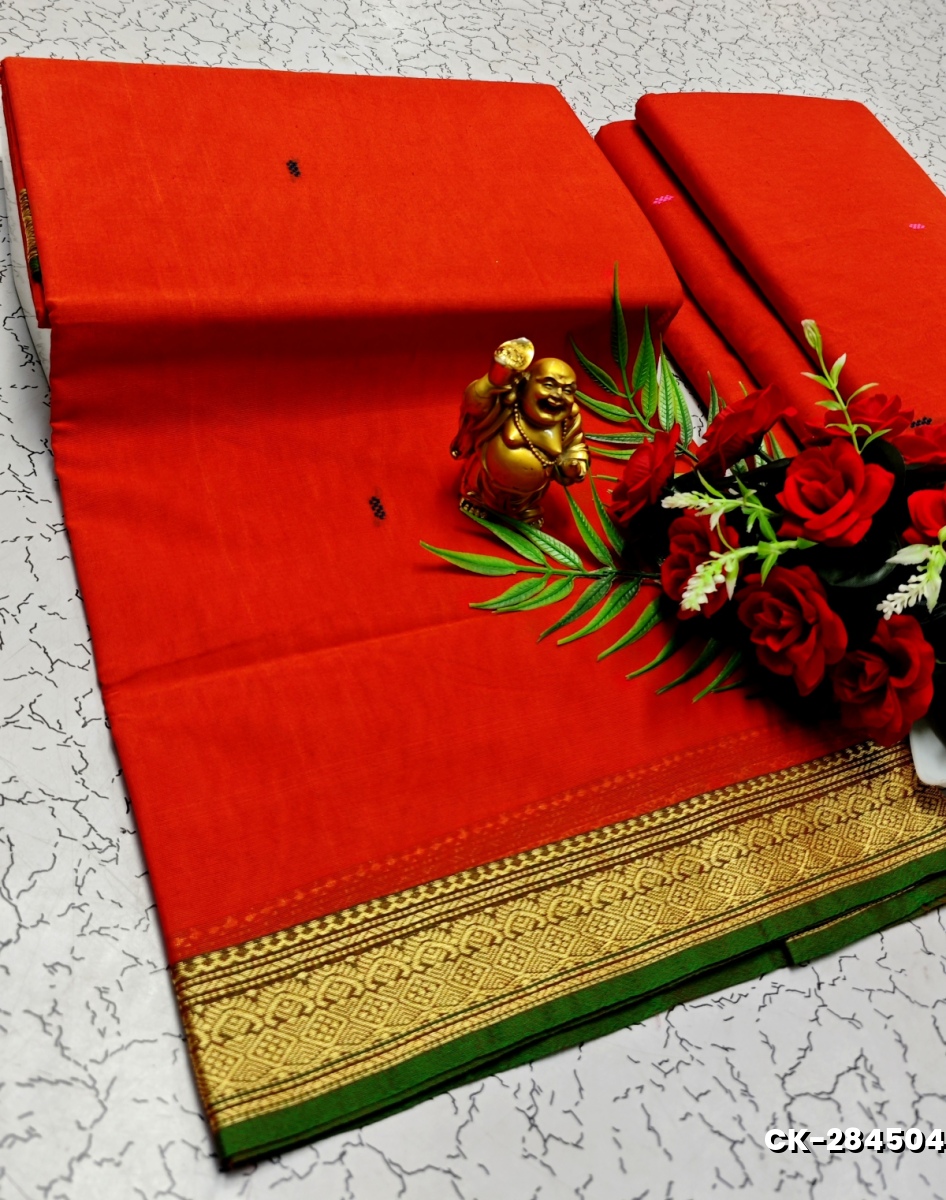PURE COTTON JARI BORDER SAREES SUMMER SPECIAL COLLECTION - RED (1)