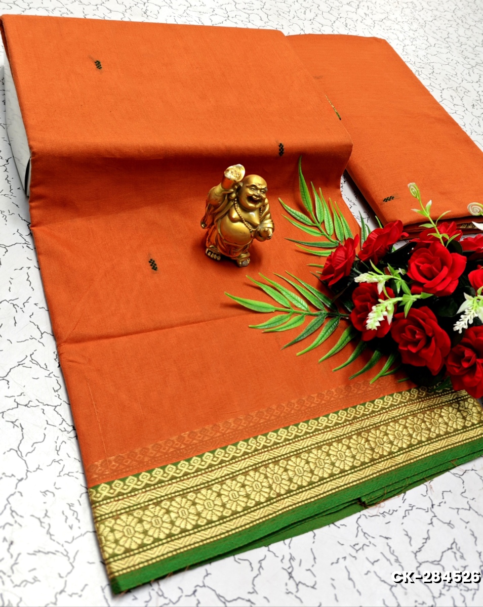 PURE COTTON JARI BORDER SAREES SUMMER SPECIAL COLLECTION - ORANGE N (1)