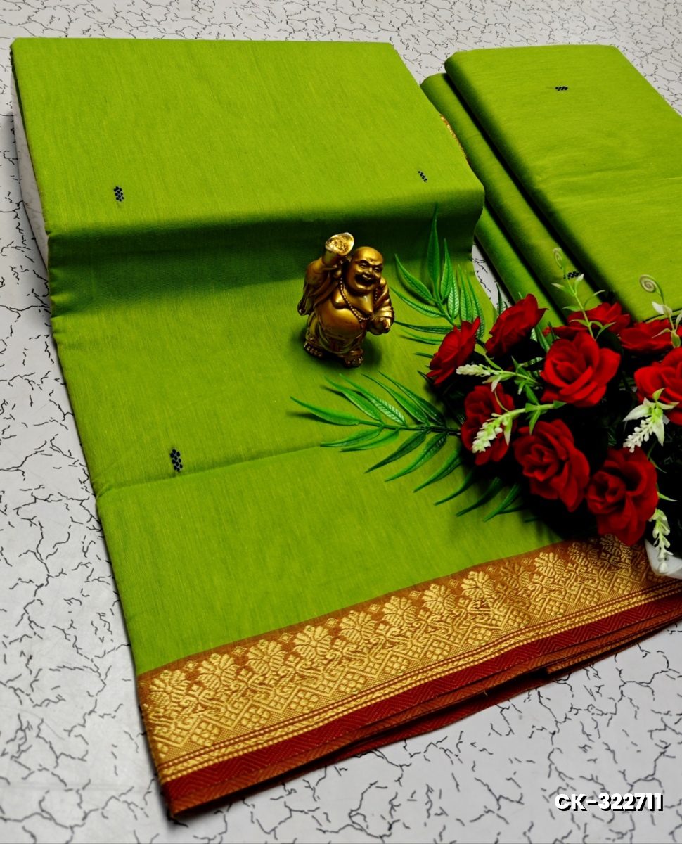 PURE COTTON JARI BORDER SAREES SUMMER SPECIAL COLLECTION - PARET GREEN