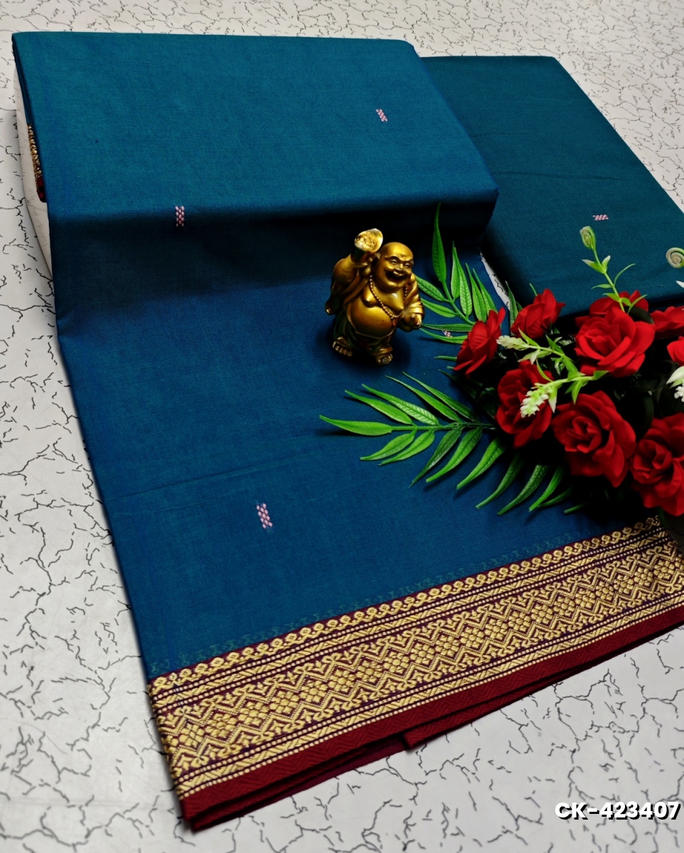 PURE COTTON JARI BORDER SAREES SUMMER SPECIAL COLLECTION - TEAL COLOUR (1)