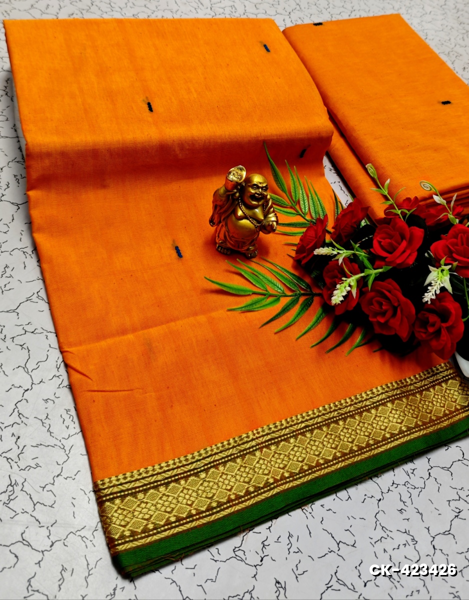 PURE COTTON JARI BORDER SAREES SUMMER SPECIAL COLLECTION - ORANGE N (3)