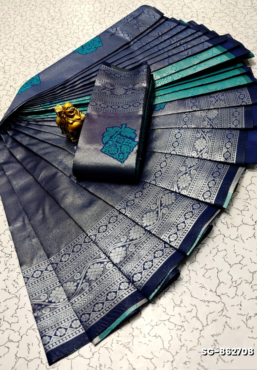 KUBERA ELITE  BRIDAL RAPIER FANCY  LIGHT WEIGHT SILK TYPE SAREES - NAVY COLOUR