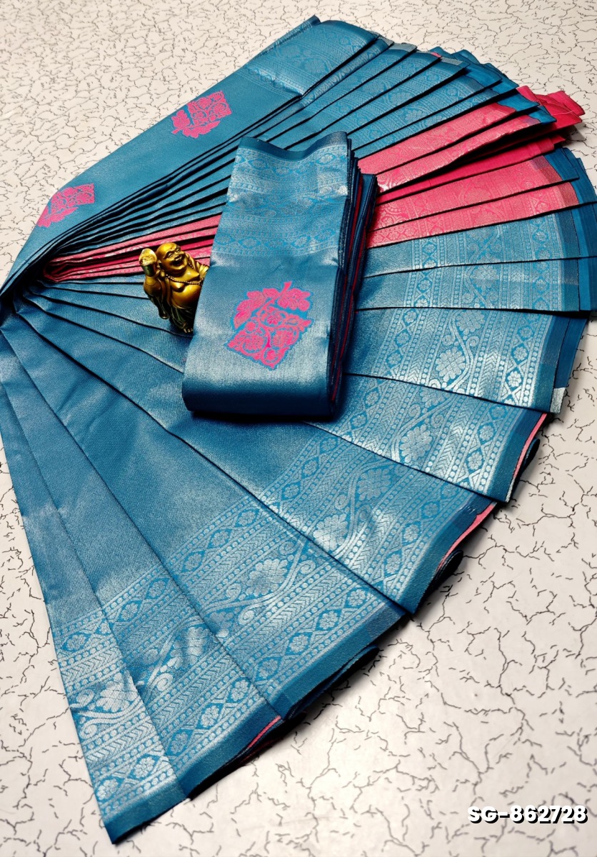KUBERA ELITE  BRIDAL RAPIER FANCY  LIGHT WEIGHT SILK TYPE SAREES - BULE