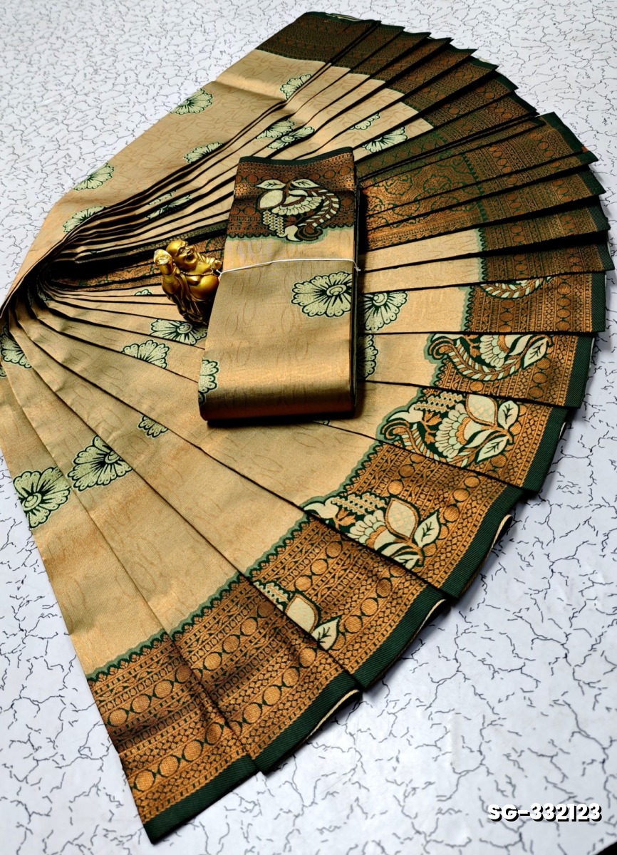 KUBERA ELITE  BRIDAL RAPIER FANCY  LIGHT WEIGHT SILK TYPE SAREES - LIGHT SANDLE