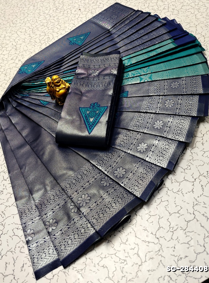 KUBERA ELITE  BRIDAL RAPIER FANCY  LIGHT WEIGHT SILK TYPE SAREES - NAVY COLOUR (1)