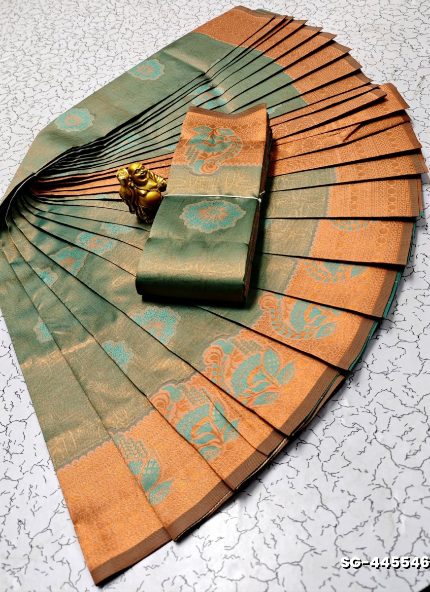 KUBERA ELITE  BRIDAL RAPIER FANCY  LIGHT WEIGHT SILK TYPE SAREES - LIGHT GREEN SHADE (1)
