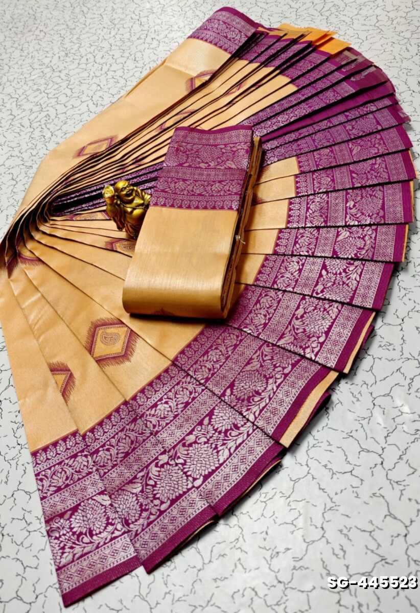 KUBERA ELITE  BRIDAL RAPIER FANCY  LIGHT WEIGHT SILK TYPE SAREES - LIGHT SANDLE (1)