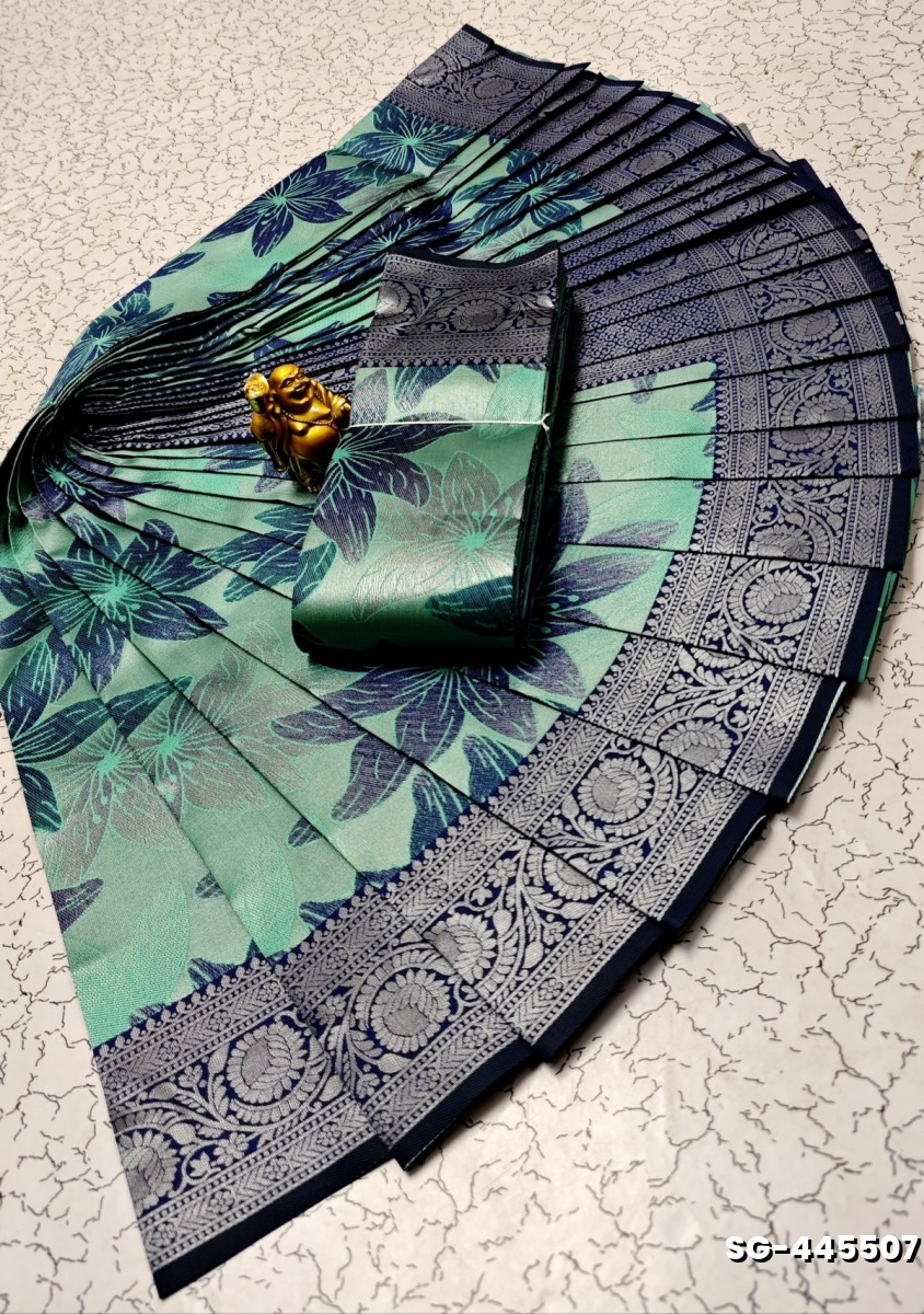 KUBERA ELITE  BRIDAL RAPIER FANCY  LIGHT WEIGHT SILK TYPE SAREES - TEAL COLOUR (1)