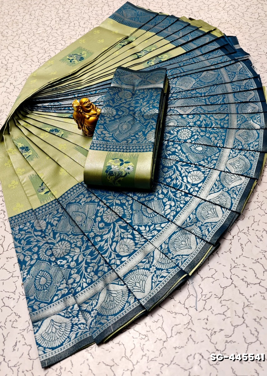 KUBERA ELITE  BRIDAL RAPIER FANCY  LIGHT WEIGHT SILK TYPE SAREES - LIGHT GREEN