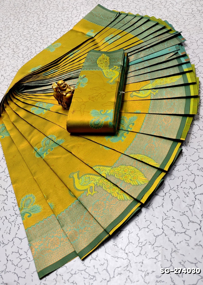 KUBERA ELITE  BRIDAL RAPIER FANCY  LIGHT WEIGHT SILK TYPE SAREES - PESTA GREEN
