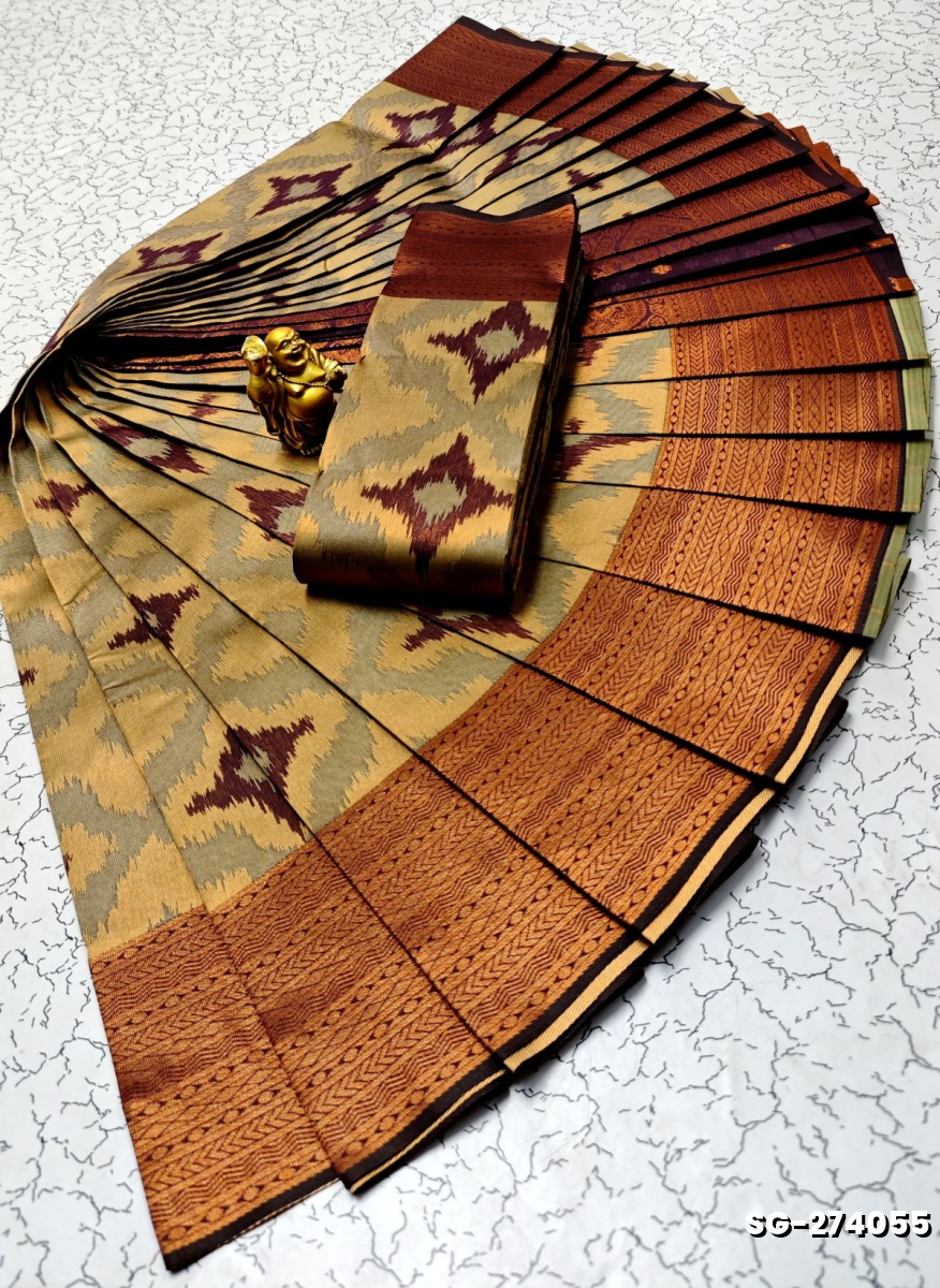 KUBERA ELITE  BRIDAL RAPIER FANCY  LIGHT WEIGHT SILK TYPE SAREES - MILD GOLD (2)