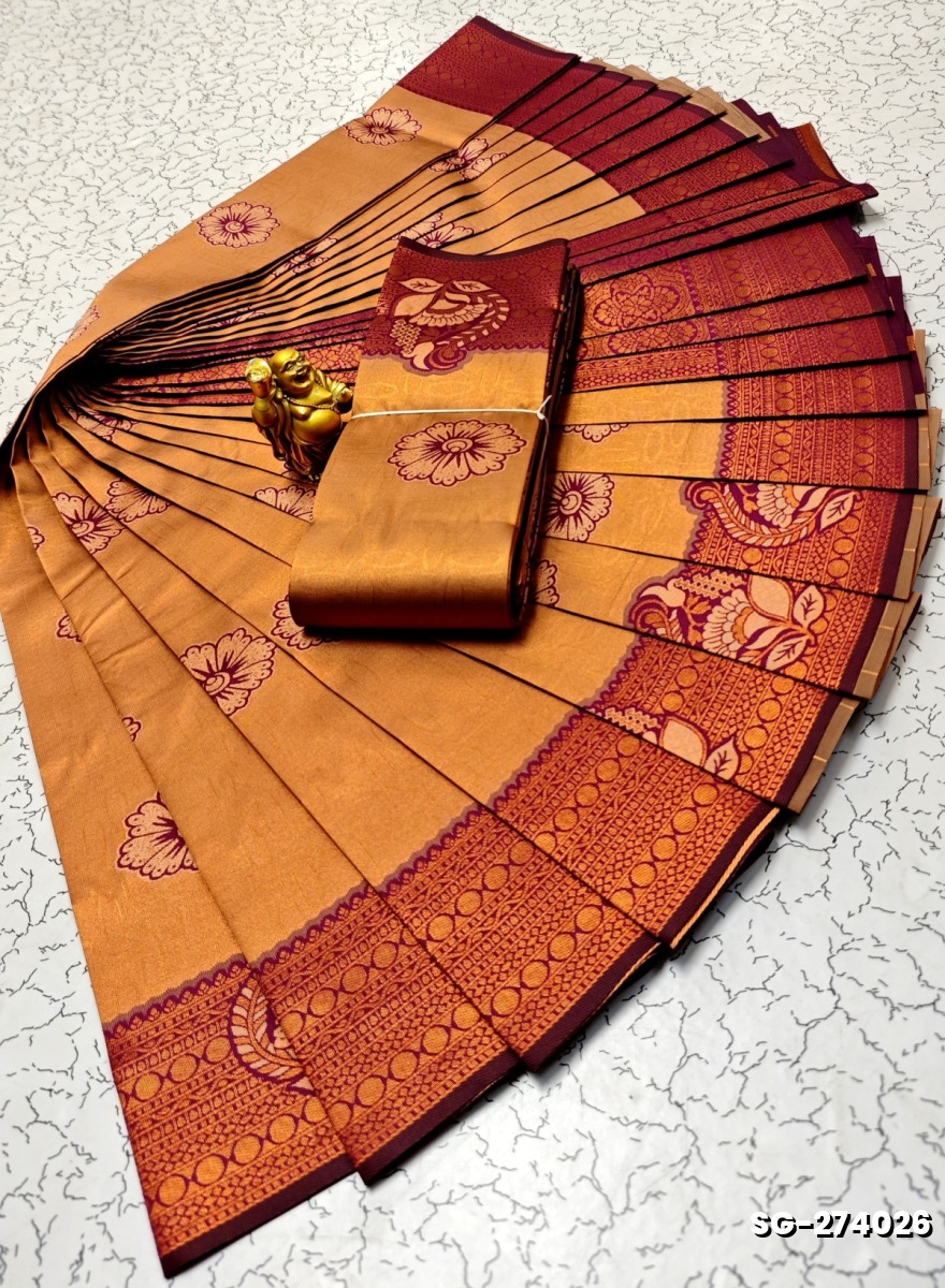 KUBERA ELITE  BRIDAL RAPIER FANCY  LIGHT WEIGHT SILK TYPE SAREES - ORANGE N