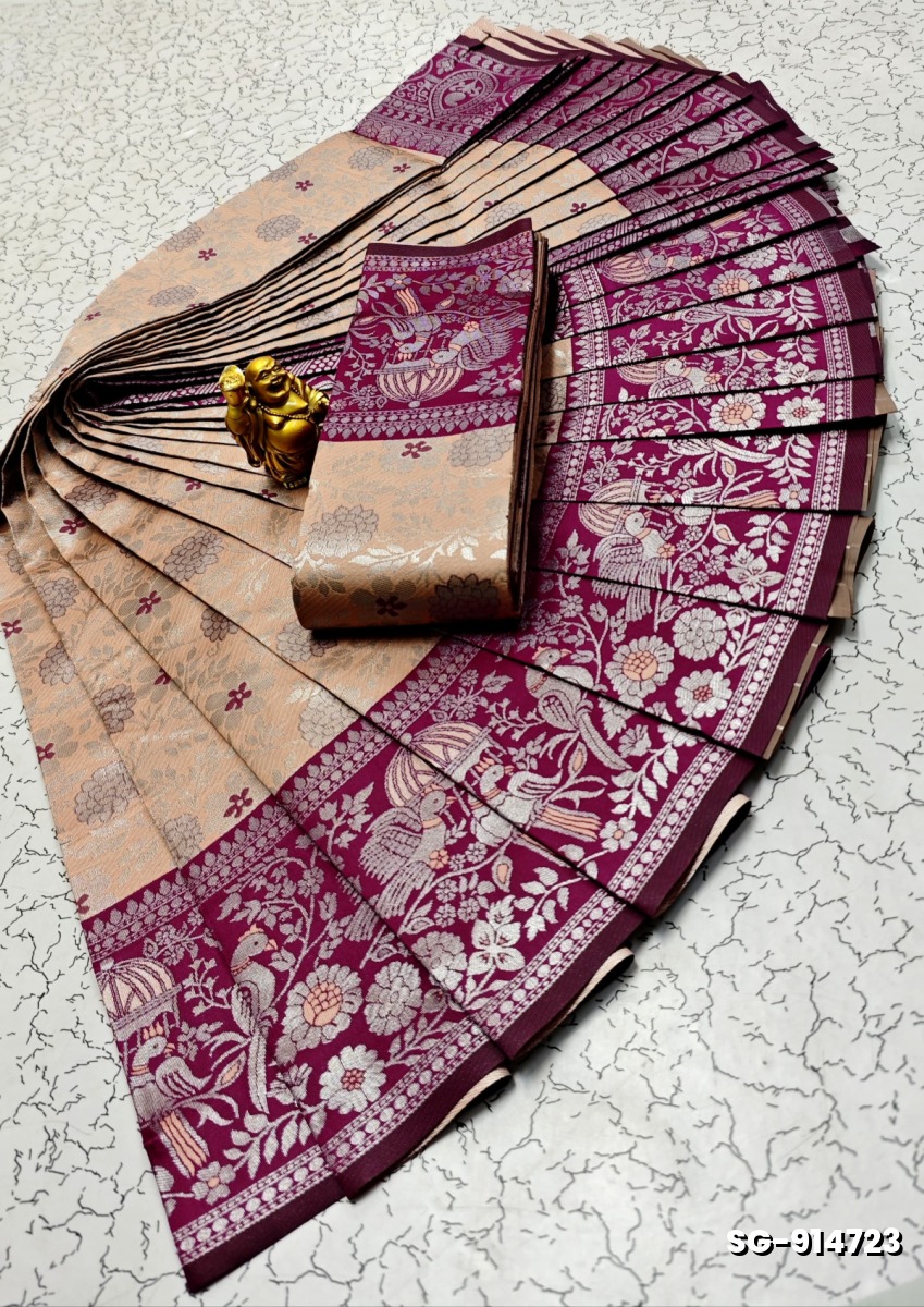 KUBERA ELITE  BRIDAL RAPIER FANCY  LIGHT WEIGHT SILK TYPE SAREES - LIGHT SANDLE (3)