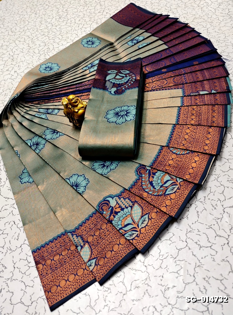 KUBERA ELITE  BRIDAL RAPIER FANCY  LIGHT WEIGHT SILK TYPE SAREES - LIGHT SKY BLUE (2)