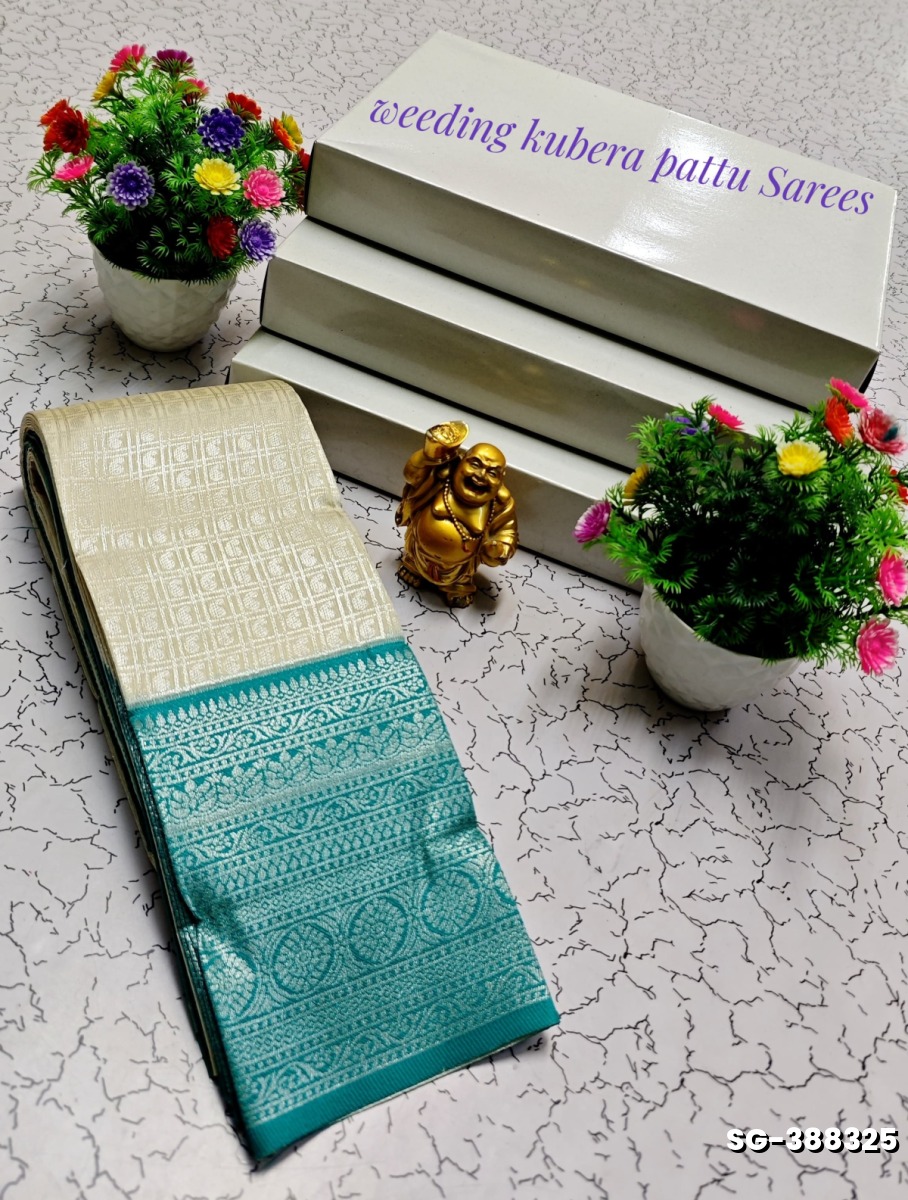 KUBERA ELITE  BRIDAL RAPIER FANCY  LIGHT WEIGHT SILK TYPE SAREES - WHITE (1)