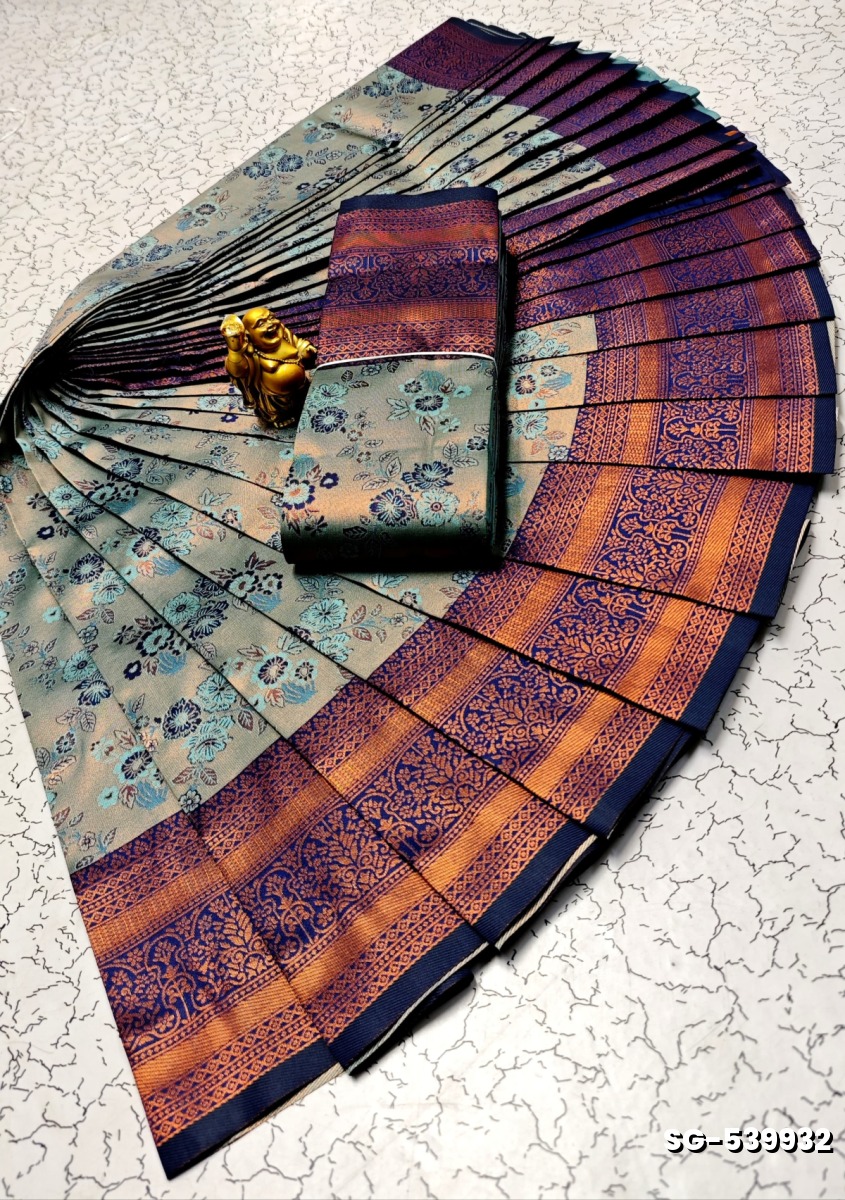 KUBERA ELITE  BRIDAL RAPIER FANCY  LIGHT WEIGHT SILK TYPE SAREES - LIGHT SKY BLUE (5)