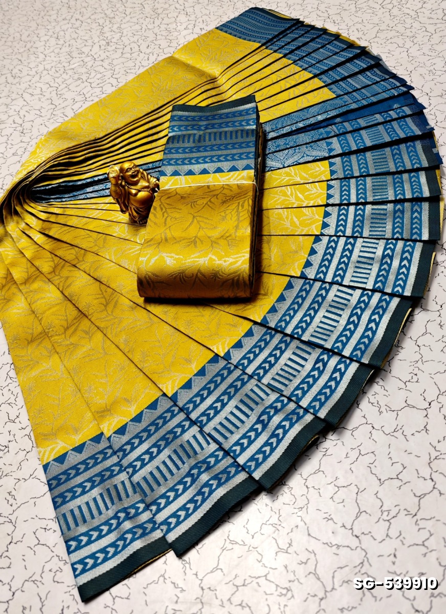 KUBERA ELITE  BRIDAL RAPIER FANCY  LIGHT WEIGHT SILK TYPE SAREES - YELLOW (2)