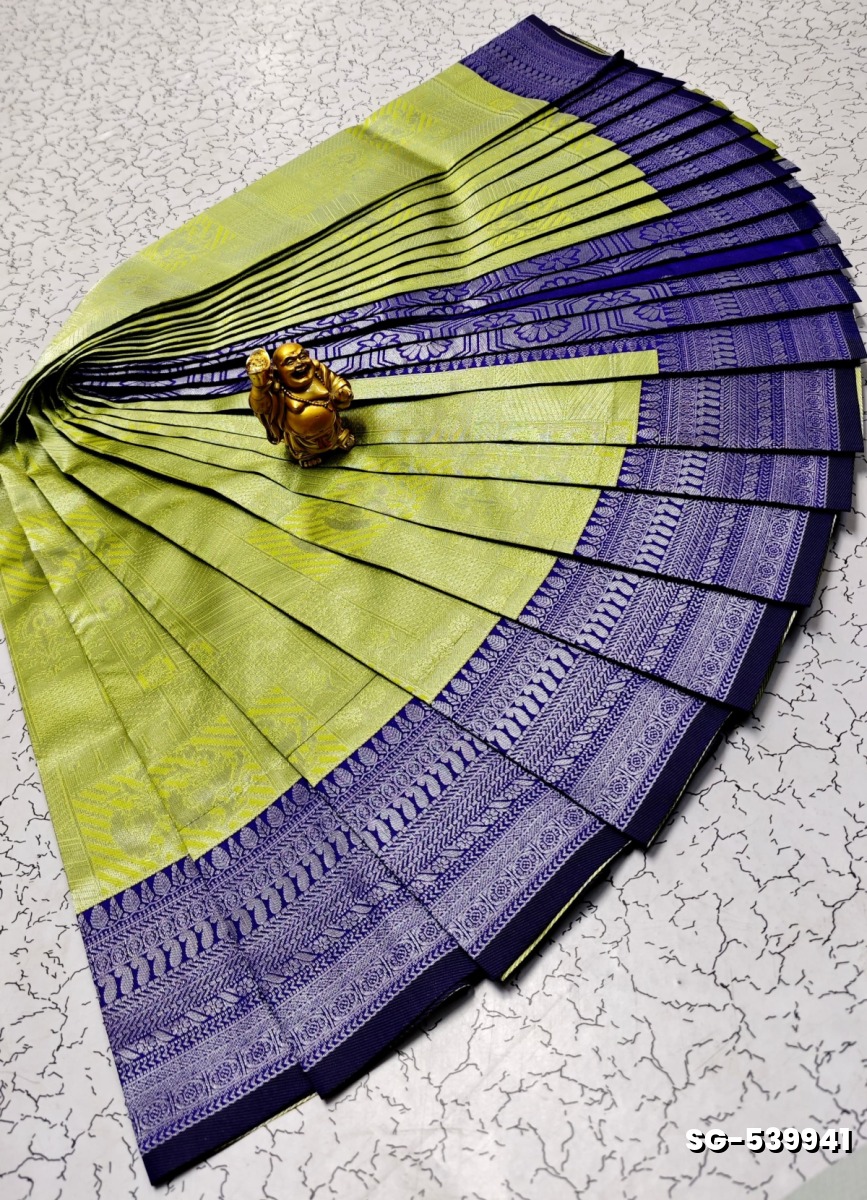 KUBERA ELITE  BRIDAL RAPIER FANCY  LIGHT WEIGHT SILK TYPE SAREES - LIGHT GREEN (1)
