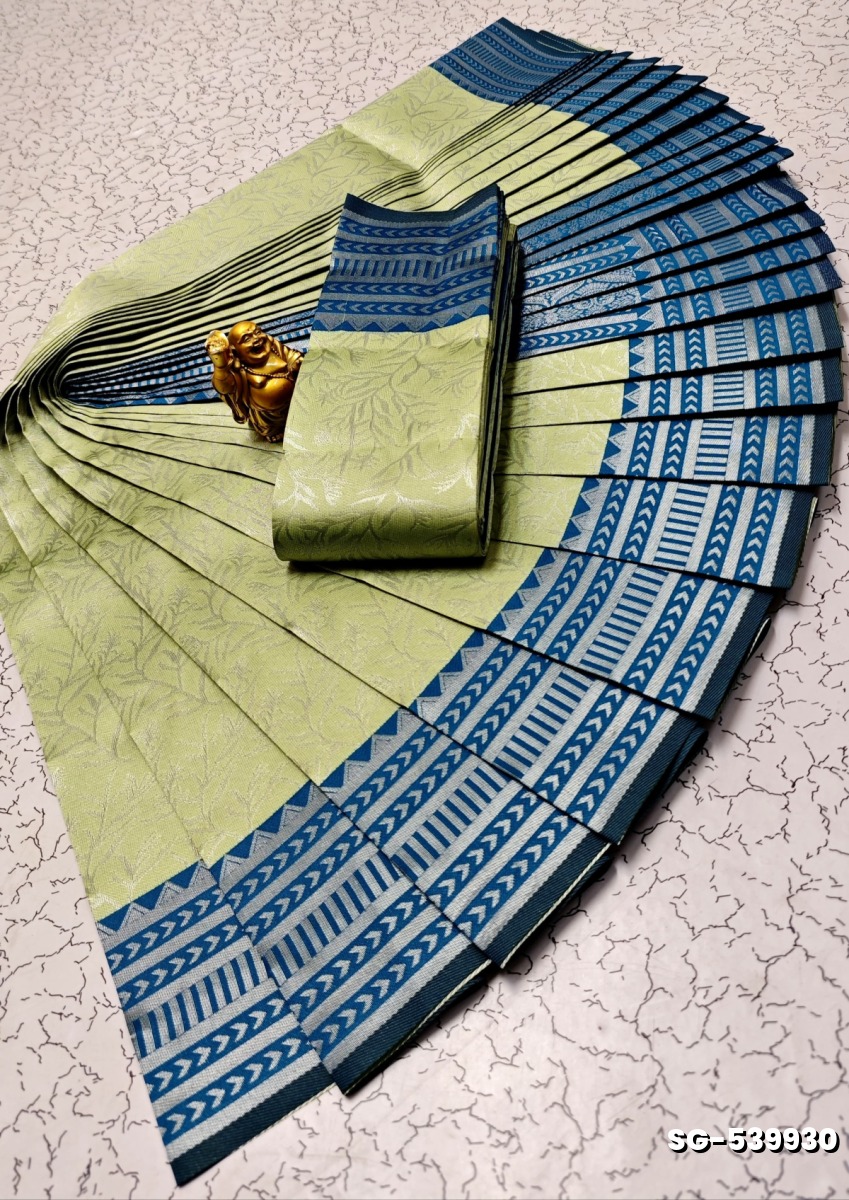 KUBERA ELITE  BRIDAL RAPIER FANCY  LIGHT WEIGHT SILK TYPE SAREES - PESTA GREEN (2)