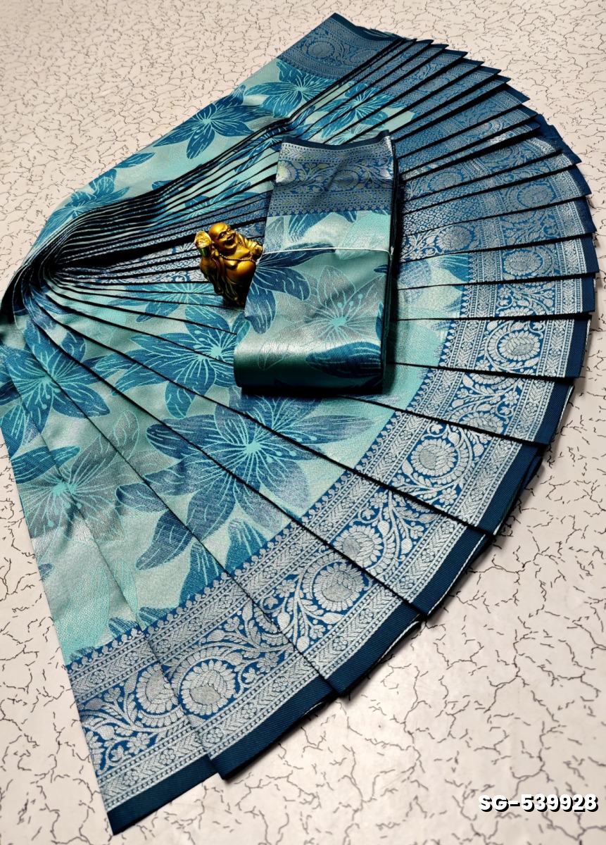 KUBERA ELITE  BRIDAL RAPIER FANCY  LIGHT WEIGHT SILK TYPE SAREES - BULE (2)
