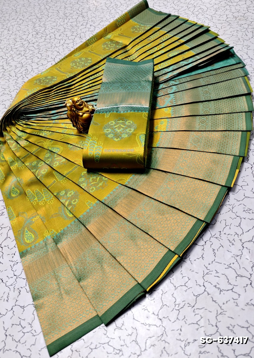 KUBERA ELITE  BRIDAL RAPIER FANCY  LIGHT WEIGHT SILK TYPE SAREES - OLIVE GREEN (2)