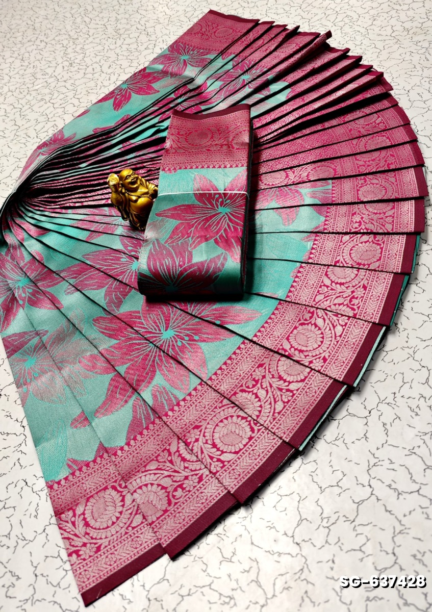 KUBERA ELITE  BRIDAL RAPIER FANCY  LIGHT WEIGHT SILK TYPE SAREES - BULE (3)