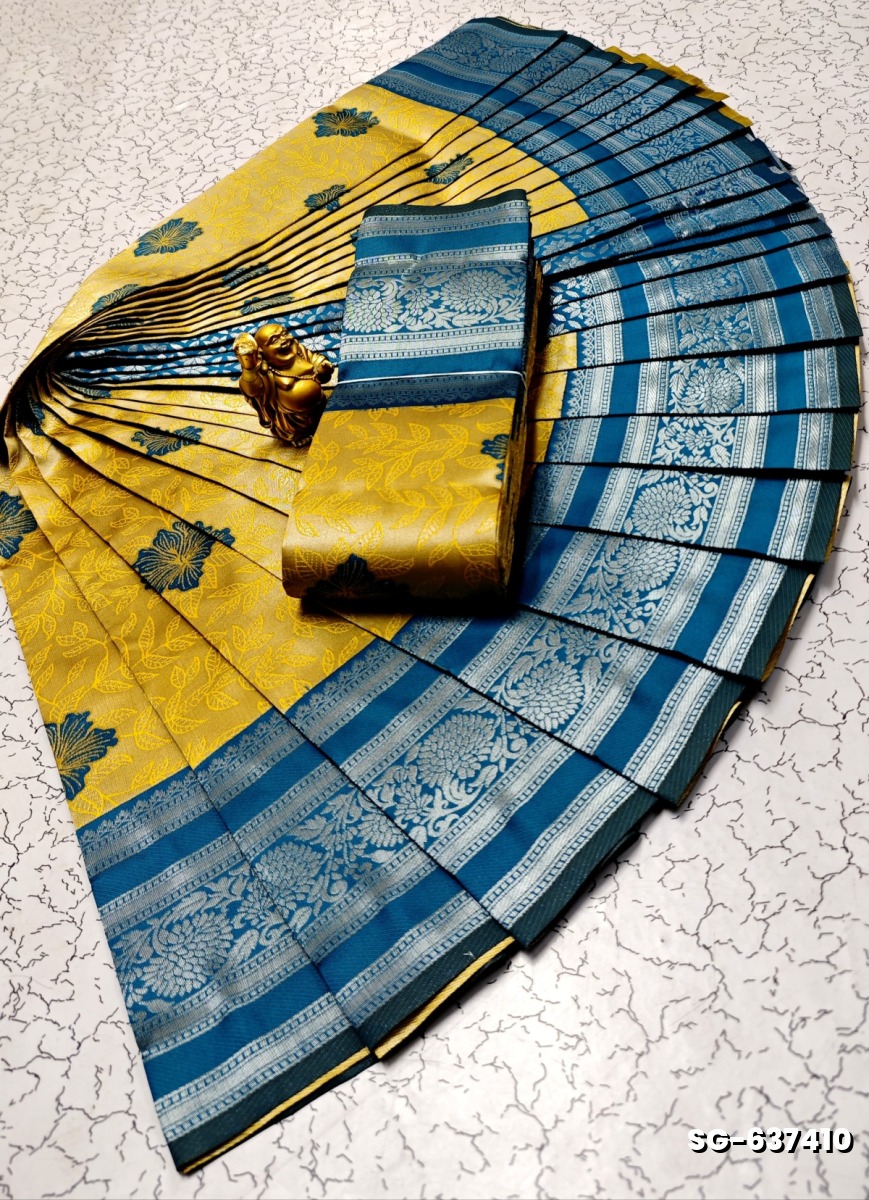 KUBERA ELITE  BRIDAL RAPIER FANCY  LIGHT WEIGHT SILK TYPE SAREES - YELLOW (3)
