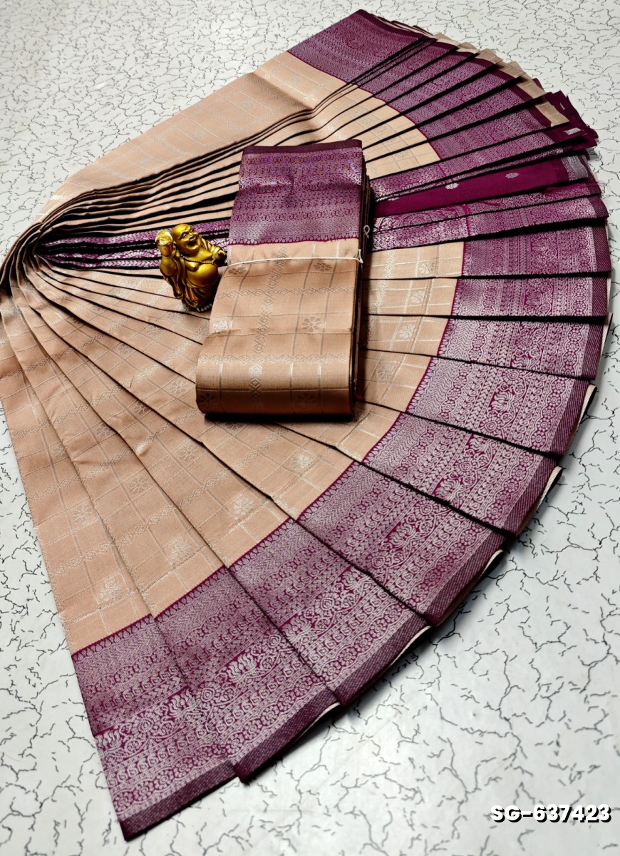 KUBERA ELITE  BRIDAL RAPIER FANCY  LIGHT WEIGHT SILK TYPE SAREES - LIGHT SANDLE (7)