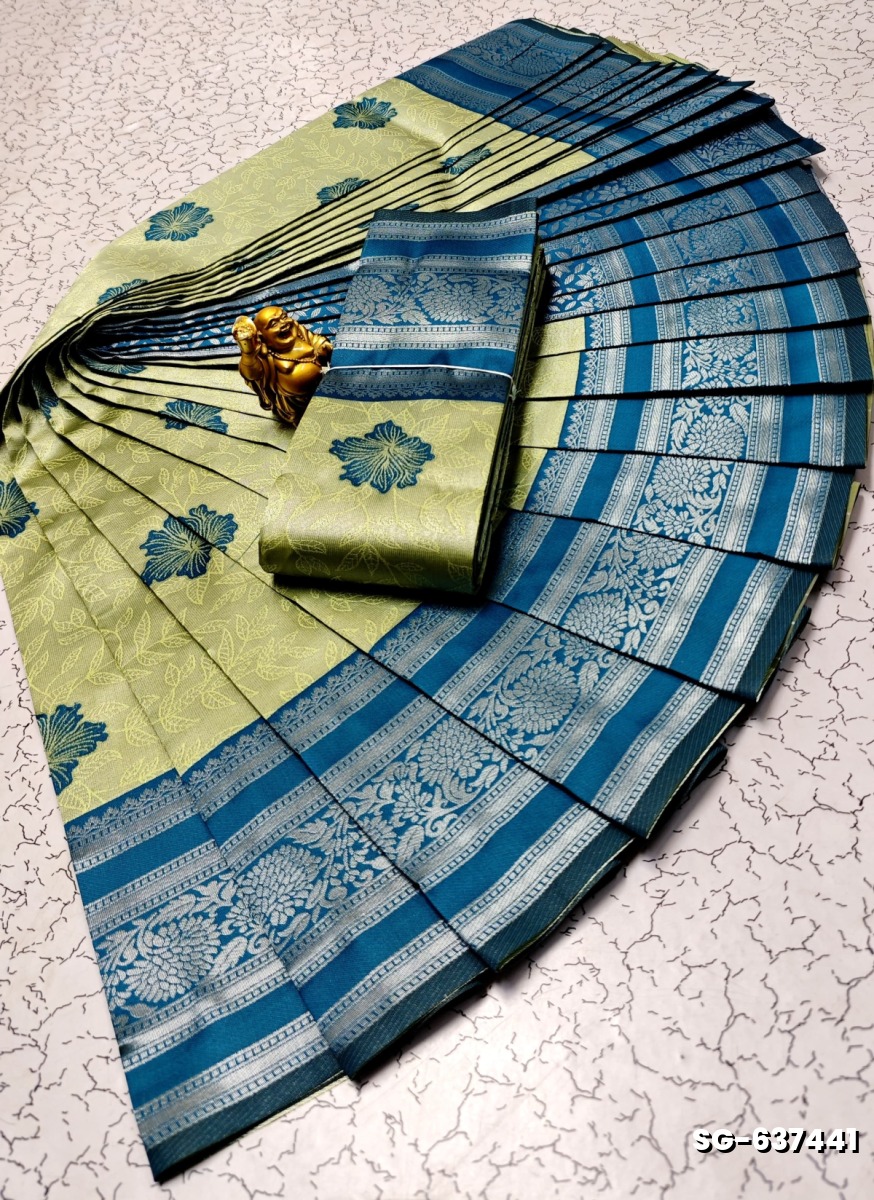 KUBERA ELITE  BRIDAL RAPIER FANCY  LIGHT WEIGHT SILK TYPE SAREES - LIGHT GREEN (3)