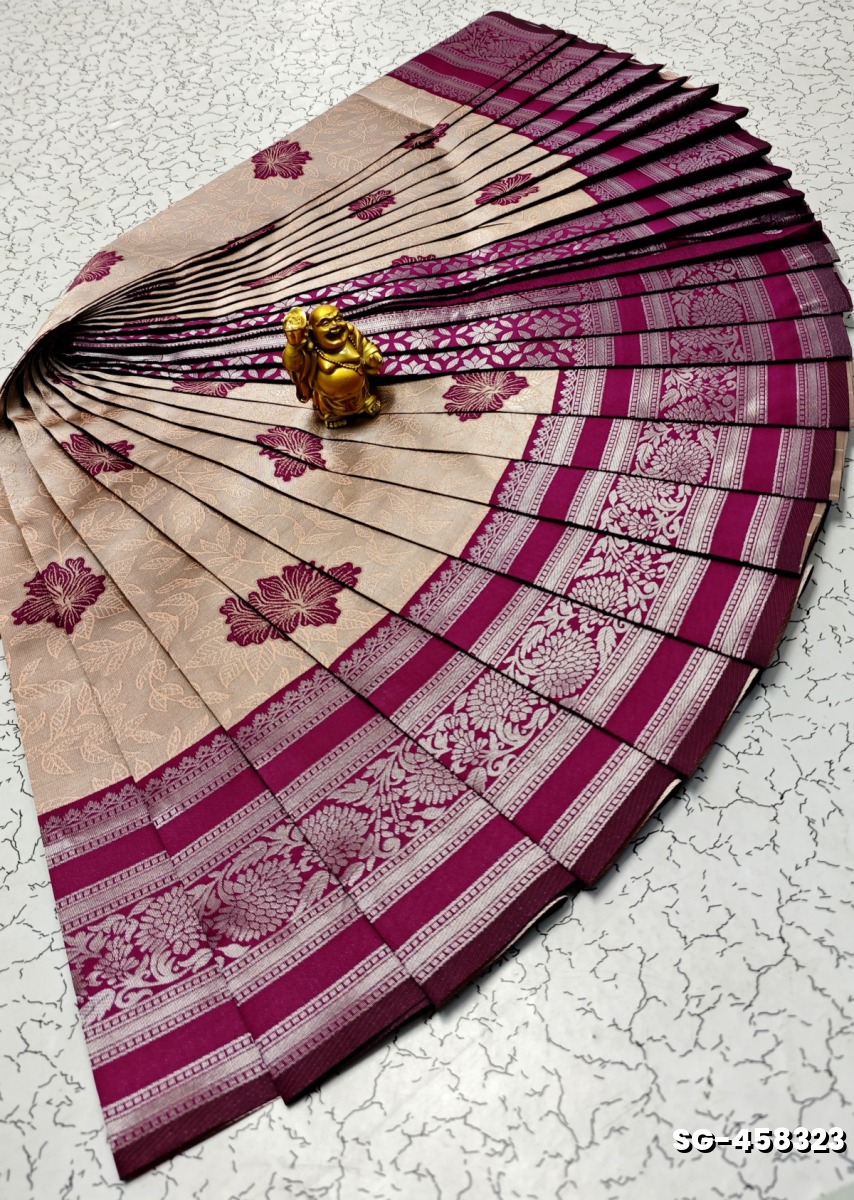 KUBERA ELITE  BRIDAL RAPIER FANCY  LIGHT WEIGHT SILK TYPE SAREES - LIGHT SANDLE (8)