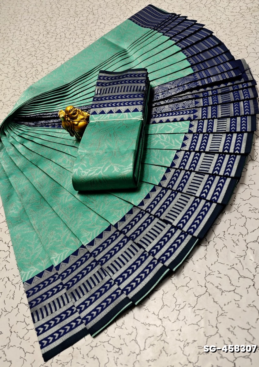 KUBERA ELITE  BRIDAL RAPIER FANCY  LIGHT WEIGHT SILK TYPE SAREES - TEAL COLOUR (3)