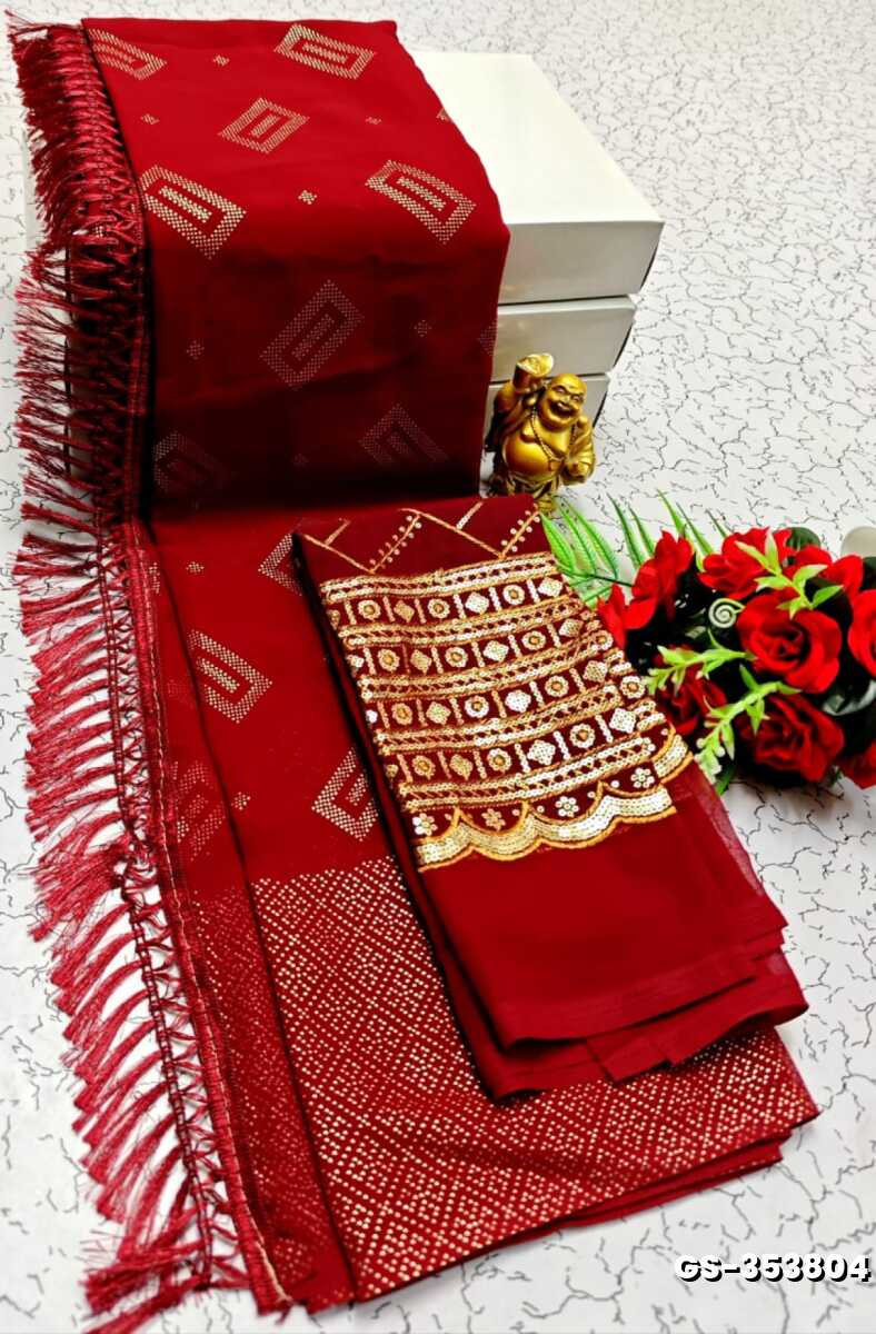 GEORGETTE  FANCY SOFT SILK SAREES - RED