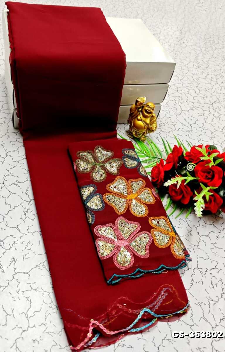 GEORGETTE  FANCY SOFT SILK SAREES - MERUN