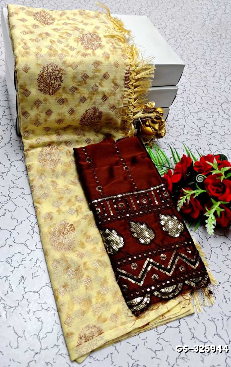 GEORGETTE FANCY SOFT SILK SAREES - LIGHT YELLOW